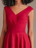 Cute V-Neck Chiffon Short Red Bridesmaid Dress