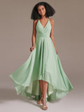 Cross High Low Chiffon Bridesmaid Dress