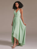 Cross High Low Chiffon Bridesmaid Dress