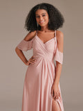Elegant Spaghetti Strap Side Slit Formal Bridesmaid Dress