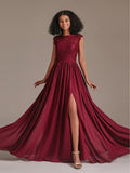 Elegant Floral Lace Chiffon Bridesmaid Dress with Slit