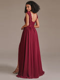 Elegant Floral Lace Chiffon Bridesmaid Dress with Slit