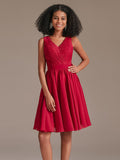 Floral Lace V-Neck Short Bridesamid Dress