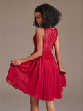 Floral Lace V-Neck Short Bridesamid Dress