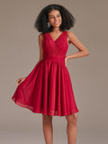 Floral Lace V-Neck Short Bridesamid Dress