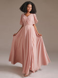 New A Line Chiffon Bridesmaid Dress with Short Sleeve