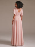 New A Line Chiffon Bridesmaid Dress with Short Sleeve