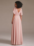 A Line Chiffon Bridesmaid Dress with Short Sleeve