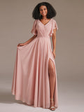 New A Line Chiffon Bridesmaid Dress with Short Sleeve