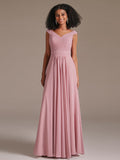 Off Shoulder Pleated Chiffon Bridesmaid Maxi Dress