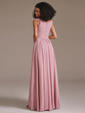 Off Shoulder Pleated Chiffon Bridesmaid Maxi Dress