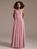 Off Shoulder Pleated Chiffon Bridesmaid Maxi Dress