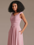 Off Shoulder Pleated Chiffon Bridesmaid Maxi Dress