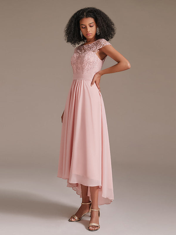 Floral Lace High Low High Low Bridesmaid Dress