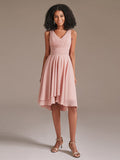 V-Neck Pleated Chiffon Sort Bridesmaid Dress