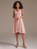 V-Neck Pleated Chiffon Sort Bridesmaid Dress