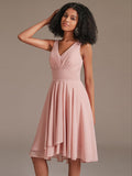 V-Neck Pleated Chiffon Sort Bridesmaid Dress