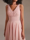 V-Neck Pleated Chiffon Sort Bridesmaid Dress