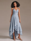 V-Neck Ruffle Chiffon High Low Bridesmaid Dresses
