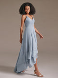 V-Neck Ruffle Chiffon High Low Bridesmaid Dresses