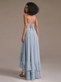 V-Neck Ruffle Chiffon High Low Bridesmaid Dresses