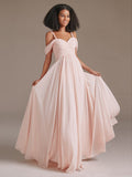 Off Shoulder Pink Long Pleated  Bridesmaid Dresses
