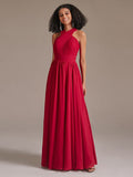 Halter Crisscross A Line Pleated Chiffon Bridesmaid Dresses
