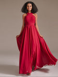 Halter Crisscross A Line Pleated Chiffon Bridesmaid Dresses