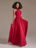 Halter Crisscross A Line Pleated Chiffon Bridesmaid Dresses
