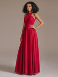 Halter Crisscross A Line Pleated Chiffon Bridesmaid Dresses
