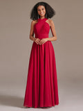 Halter Crisscross A Line Pleated Chiffon Bridesmaid Dresses