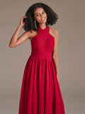 Halter Crisscross A Line Pleated Chiffon Bridesmaid Dresses