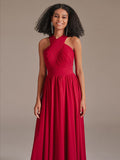 Halter Crisscross A Line Pleated Chiffon Bridesmaid Dresses