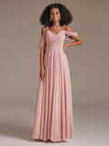 Cold Shoulder A Line Pleated Chiffon Bridesmaid Dresses