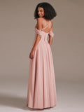 Cold Shoulder A Line Pleated Chiffon Bridesmaid Dresses