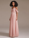 Cold Shoulder A Line Pleated Chiffon Bridesmaid Dresses