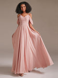 Cold Shoulder A Line Pleated Chiffon Bridesmaid Dresses