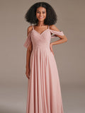 Cold Shoulder A Line Pleated Chiffon Bridesmaid Dresses