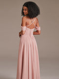 Cold Shoulder A Line Pleated Chiffon Bridesmaid Dresses