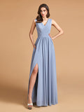 Flash Sale Simple Dusty Blue Pleated Chiffon Bridesmaid Dresses
