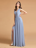 Flash Sale Simple Dusty Blue Pleated Chiffon Bridesmaid Dresses