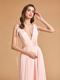 Backless Low V-Neck Bridesmaid Maxi Dress