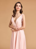 Backless Low V-Neck Bridesmaid Maxi Dress