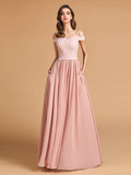 Elegant Off The Shoulder Bridesmaid Maxi Dresses with Pockets