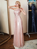 One Shoulder Sequin Bridesmaid Maxi Dresses