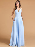 Minimalist A Line Spaghetti Straps V Neck Bridesmaid Dresses with Slit