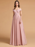 Modern A Line Off The Shoulder Bridesmaid Maxi dresses with Pocket