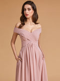 Modern A Line Off The Shoulder Bridesmaid Maxi dresses with Pocket