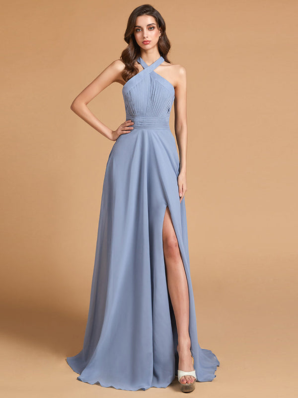 Elegant Halter Sleeveless Floor Length Bridesmaid dresses
