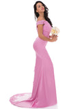 Exquisite Mermaid Off The Shoulder Sweep Train Bridesmaid Dresses With Appliques